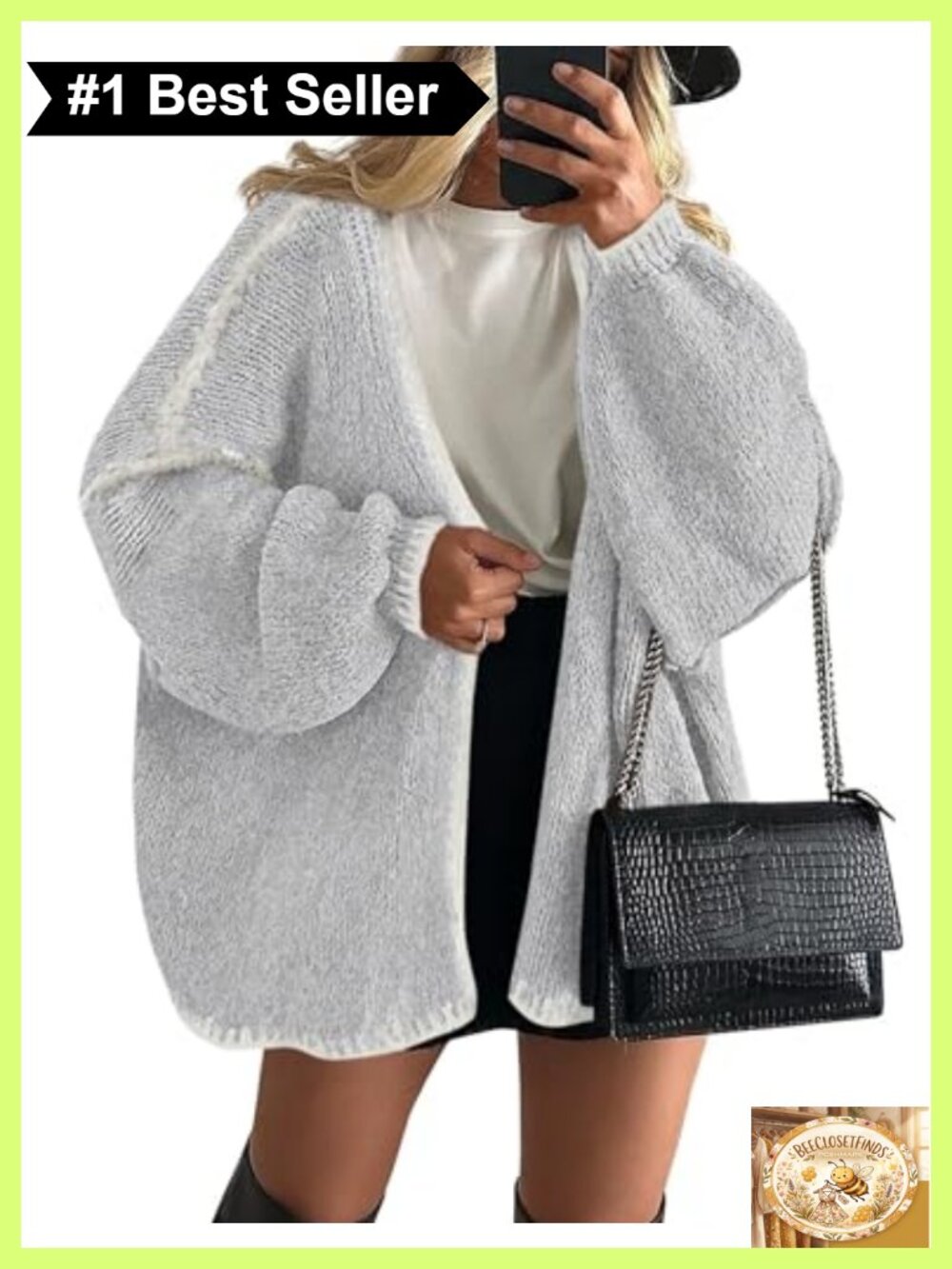 Oversized Open Front Knit Cardigan Long Sleeve Slouchy Sweater